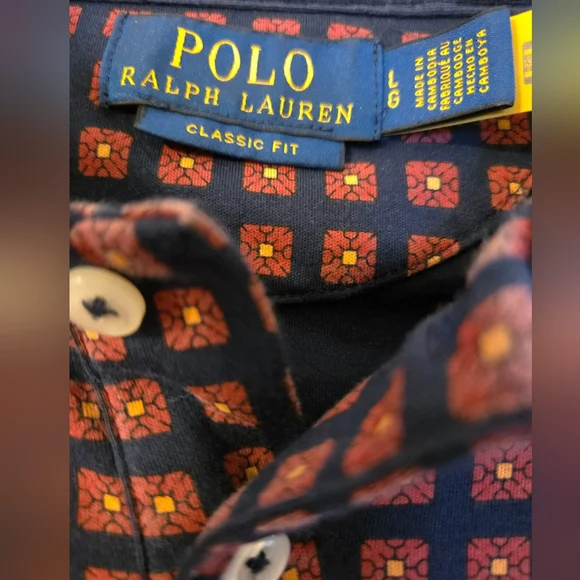 Polo Ralph Lauren Henley Long Sleeve Red Blue Gold Pattern Size Large - Picture 2 of 5